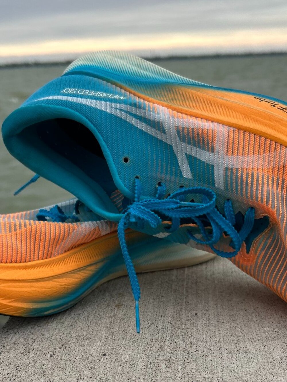 ASICS Metaspeed Sky Plus Carbon Running Shoe Men Sz 8 Orange Blue 1013A115